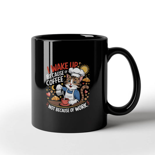 Black Ceramic Mug - I Wake Up Because of Coffee