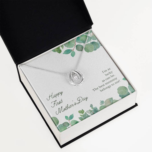 Lucky In Love Necklace Dipped in White Gold Over Stainless Steel- Mother's Day Gift