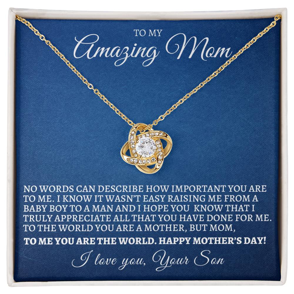 Mother's Day Love Knot Necklace From Son - To Me, You Are the World