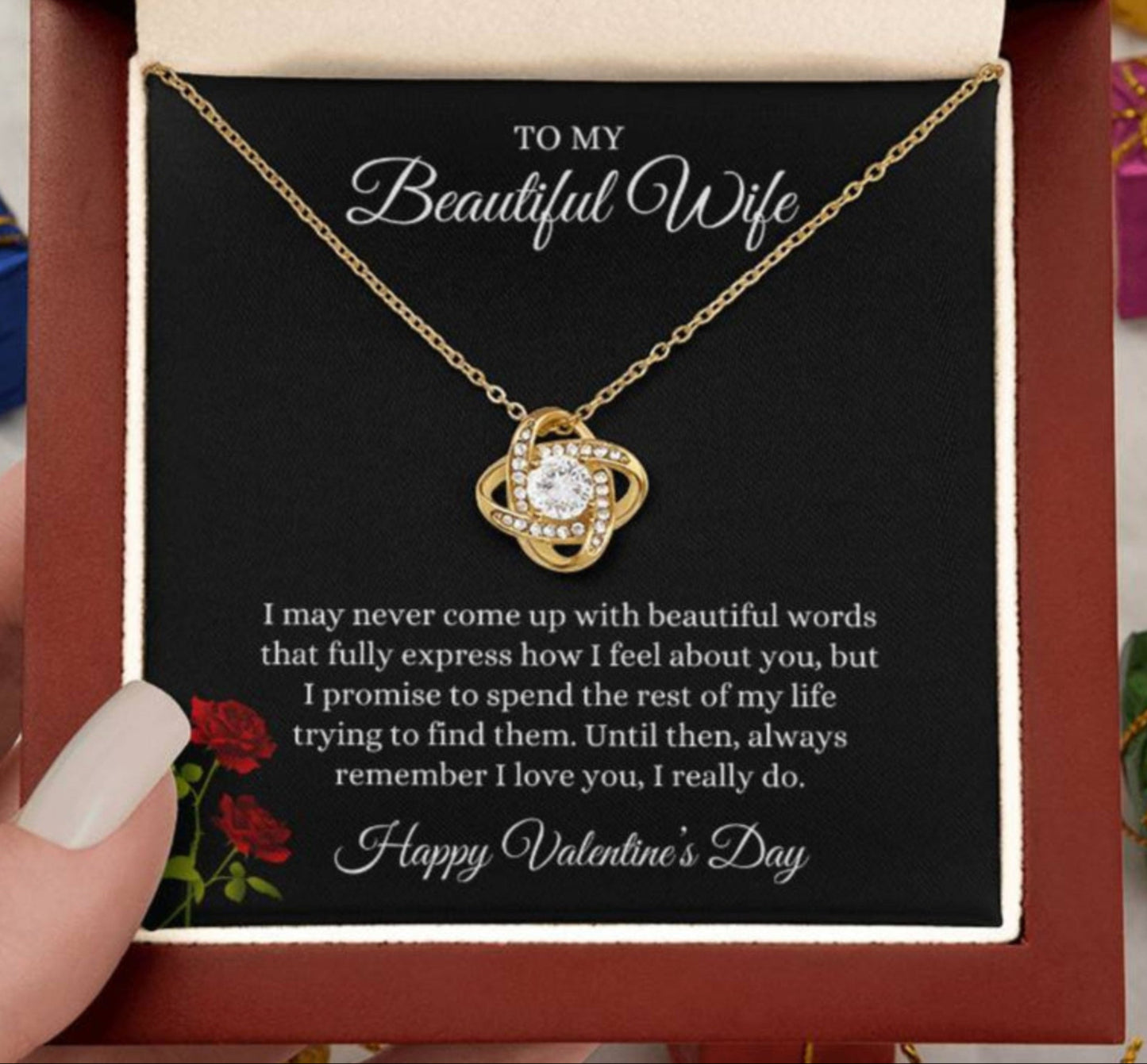Love Knot Necklace and Valentine's Day Message for Your Beautiful Wife