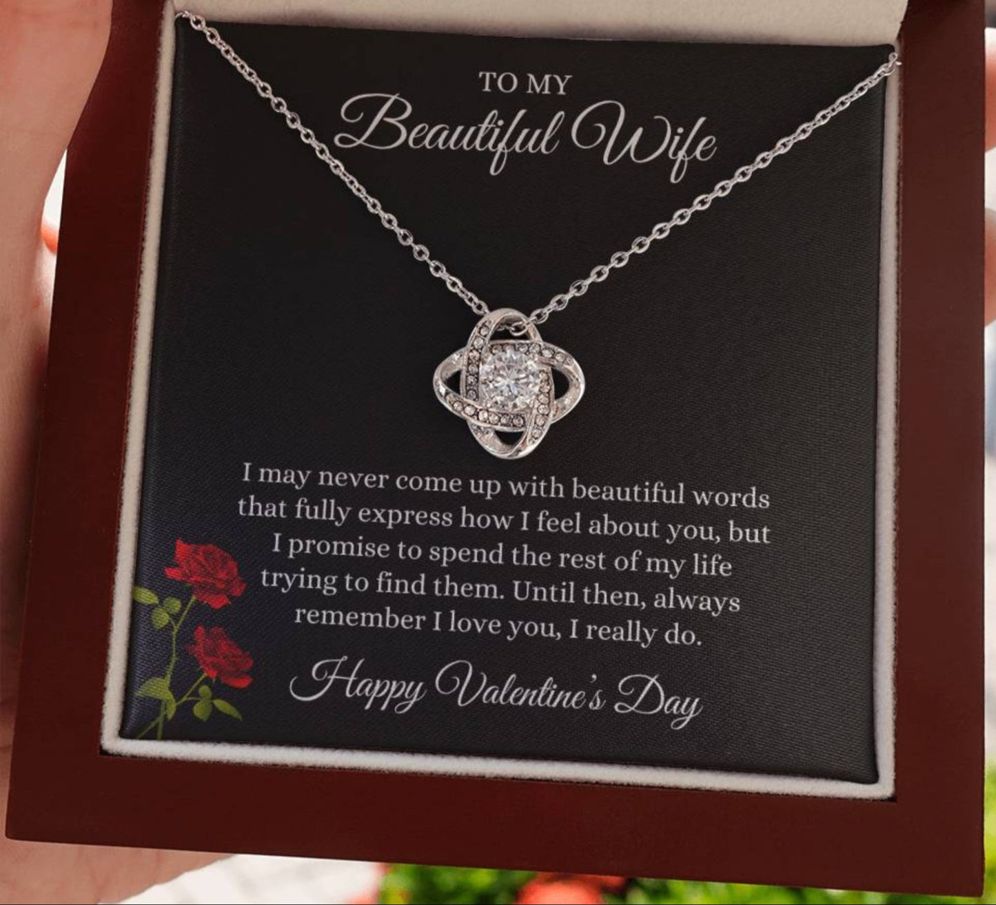 Love Knot Necklace and Valentine's Day Message for Your Beautiful Wife