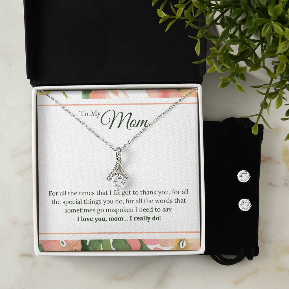 Alluring Beauty Necklace and Cubic Zirconia Earring Set - Gift to Thank Mom for All She Does