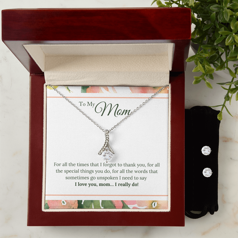 Alluring Beauty Necklace and Cubic Zirconia Earring Set - Gift to Thank Mom for All She Does