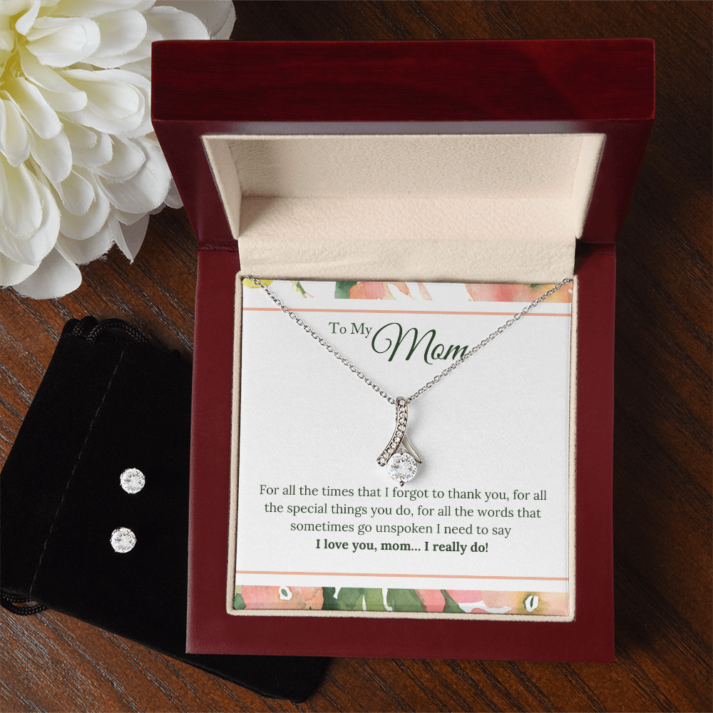 Alluring Beauty Necklace and Cubic Zirconia Earring Set - Gift to Thank Mom for All She Does