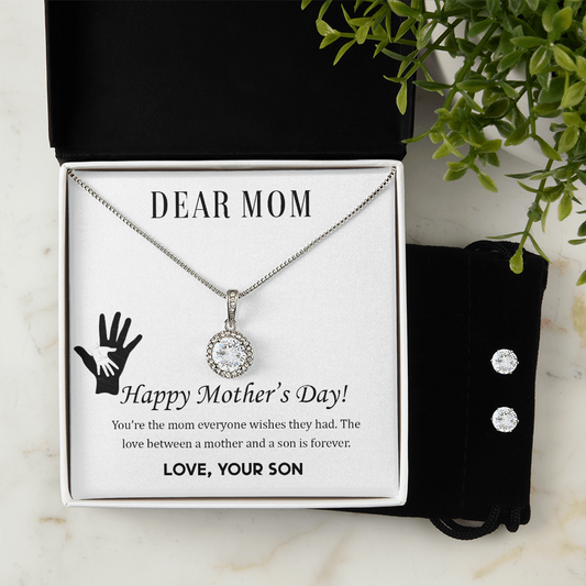 Eternal Hope Necklace and Cubic Zirconia Earring Set - A Mother's Day Gift from Son