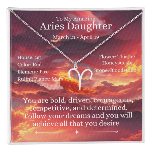 Zodiac Sign Necklace - Aries Daughter - Red Sky