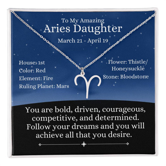 Zodiac Sign Necklace - Aries Daughter - Night Blue Sky