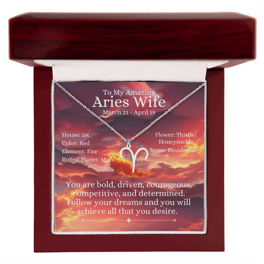 Zodiac Sign Necklace - Aries Wife - Red Sky