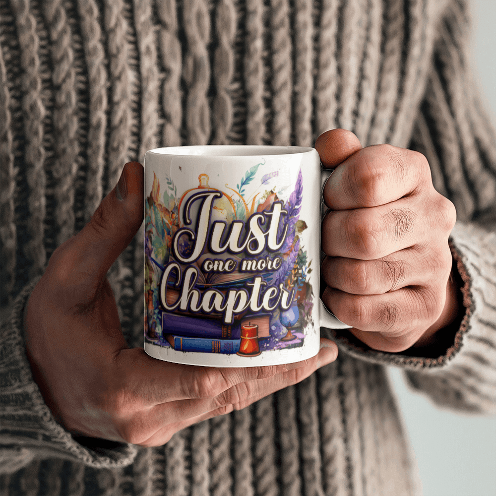 11 oz White Ceramic Mug Just One More Chapter