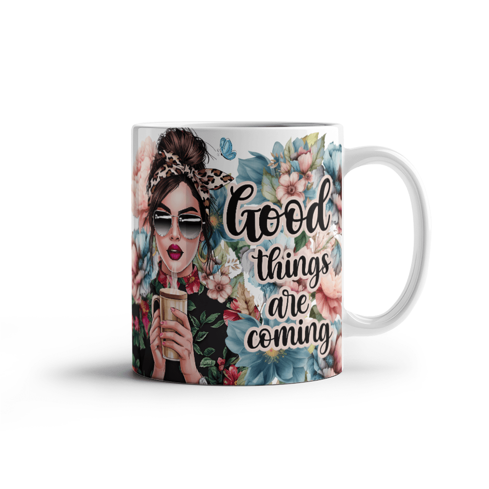 11 oz White Ceramic Mug Good Things Are Coming