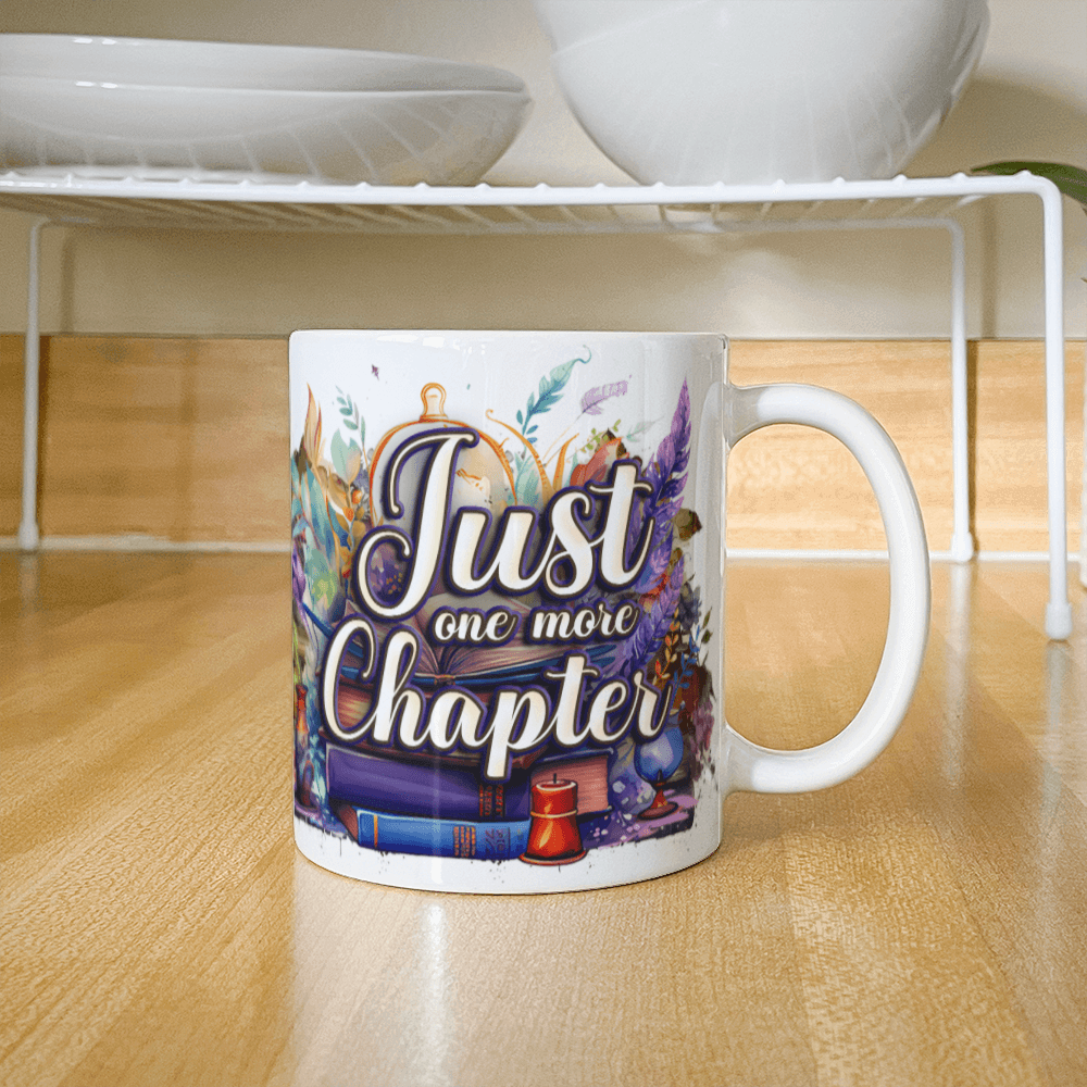 11 oz White Ceramic Mug Just One More Chapter