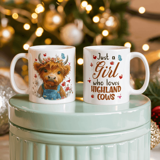 11 oz White Ceramic Mug Just a Girl Who Loves Highland Cows