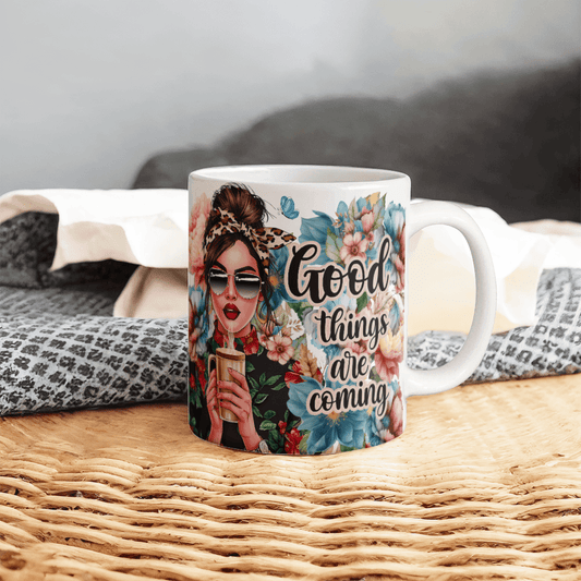 11 oz White Ceramic Mug Good Things Are Coming