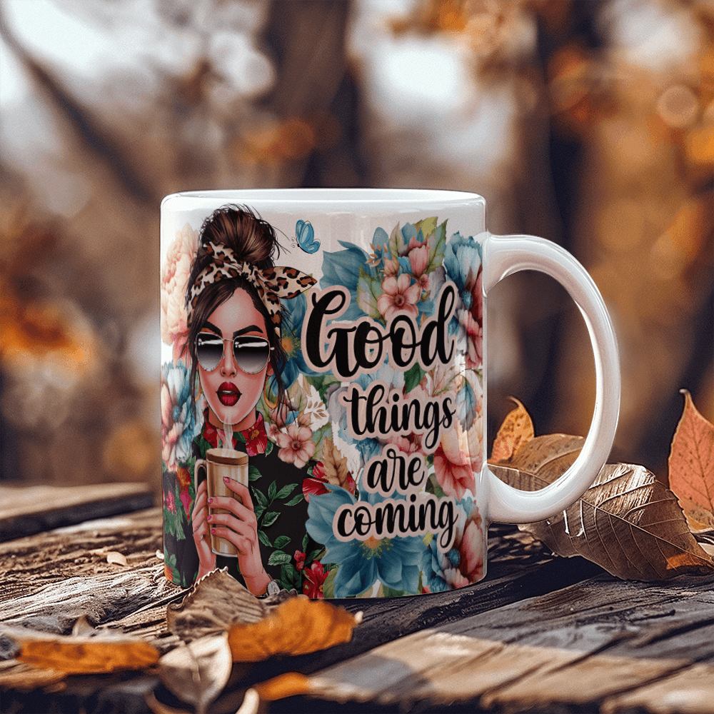 11 oz White Ceramic Mug Good Things Are Coming