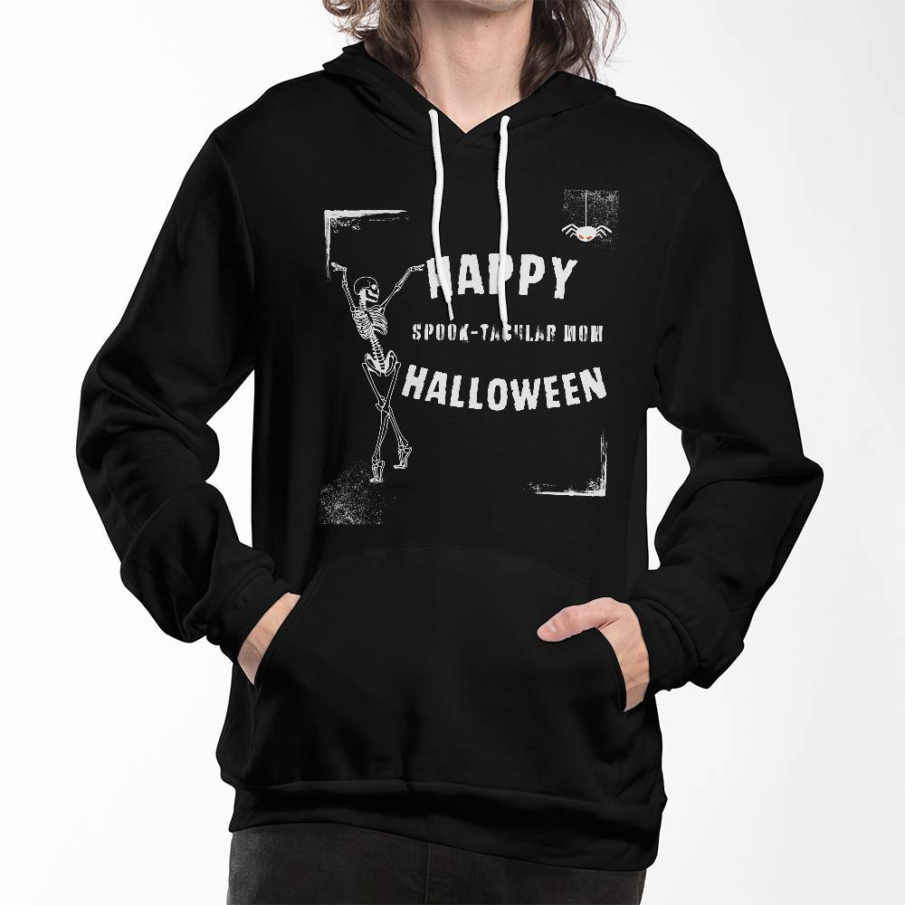SPOOK-TACULAR MOM - BLACK or HEATHER HOODIE SWEATSHIRT WITH CURVED DESIGN