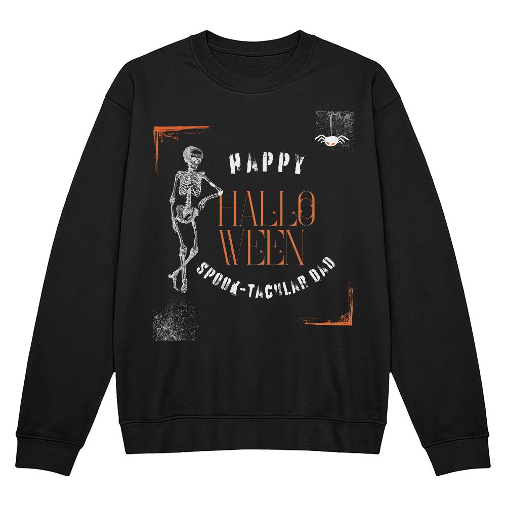 SPOOK-TACULAR DAD- BLACK OR HEATHER CREWNECK SWEATSHIRT WITH ORANGE DESIGN ACCENT