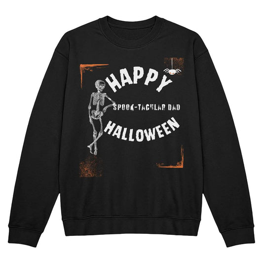 SPOOK-TACULAR DAD- BLACK orHEATHER CREWNECK SWEATSHIRT WITH ORANGE ACCENT CURVED DESIGN