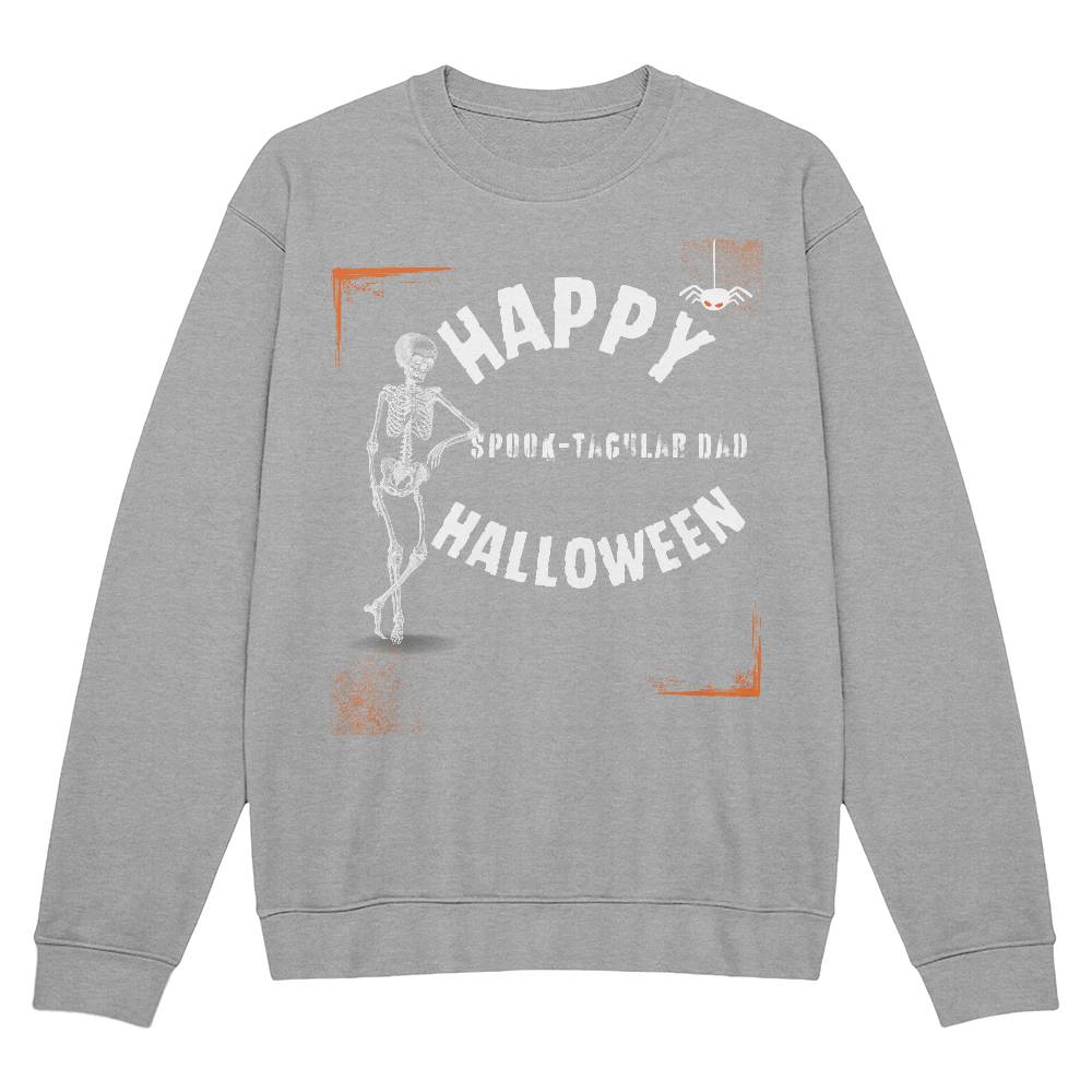 SPOOK-TACULAR DAD- BLACK orHEATHER CREWNECK SWEATSHIRT WITH ORANGE ACCENT CURVED DESIGN