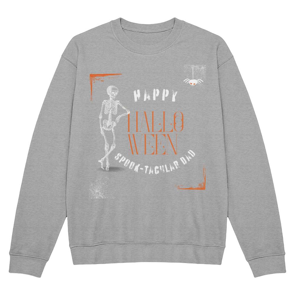 SPOOK-TACULAR DAD- BLACK OR HEATHER CREWNECK SWEATSHIRT WITH ORANGE DESIGN ACCENT