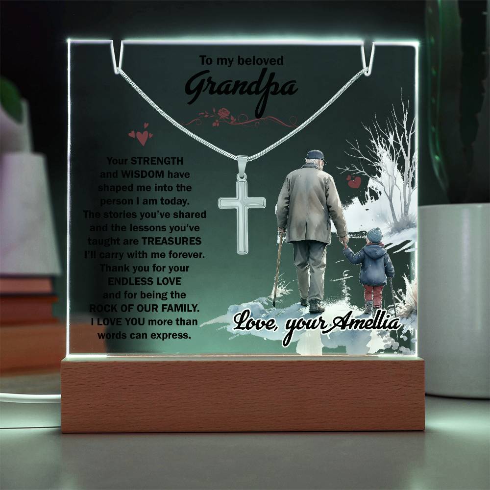 Acrylic Plaque and Necklace Gift Set - To My Beloved Grandpa