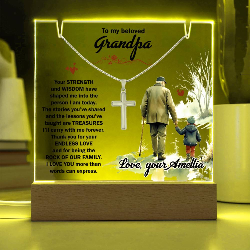 Acrylic Plaque and Necklace Gift Set - To My Beloved Grandpa