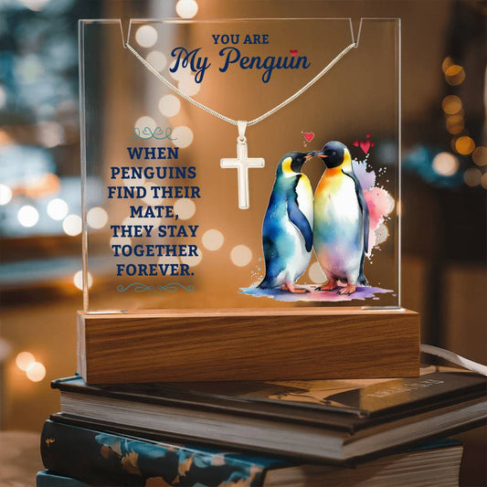 Necklace and Acrylic Plaque Gift Set - You Are My Penguin