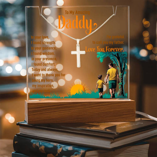 Acrylic Plaque and Necklace Gift Set- I'm Grateful to Call You My Father