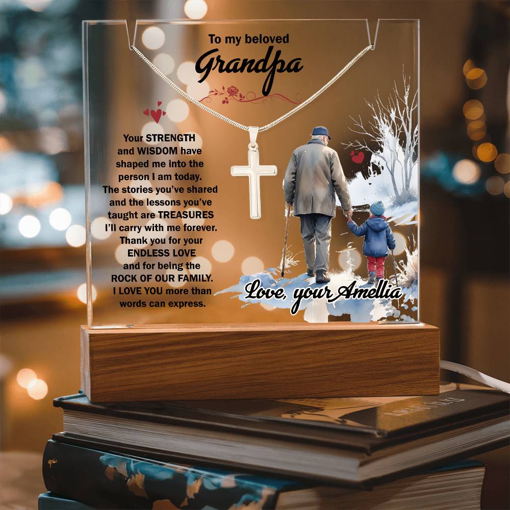 Acrylic Plaque and Necklace Gift Set - To My Beloved Grandpa