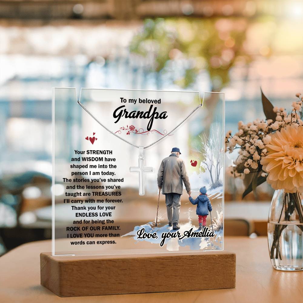 Acrylic Plaque and Necklace Gift Set - To My Beloved Grandpa