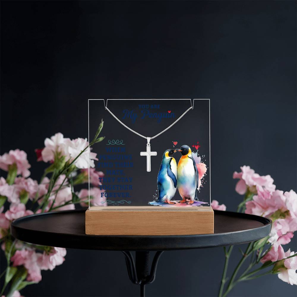 Necklace and Acrylic Plaque Gift Set - You Are My Penguin