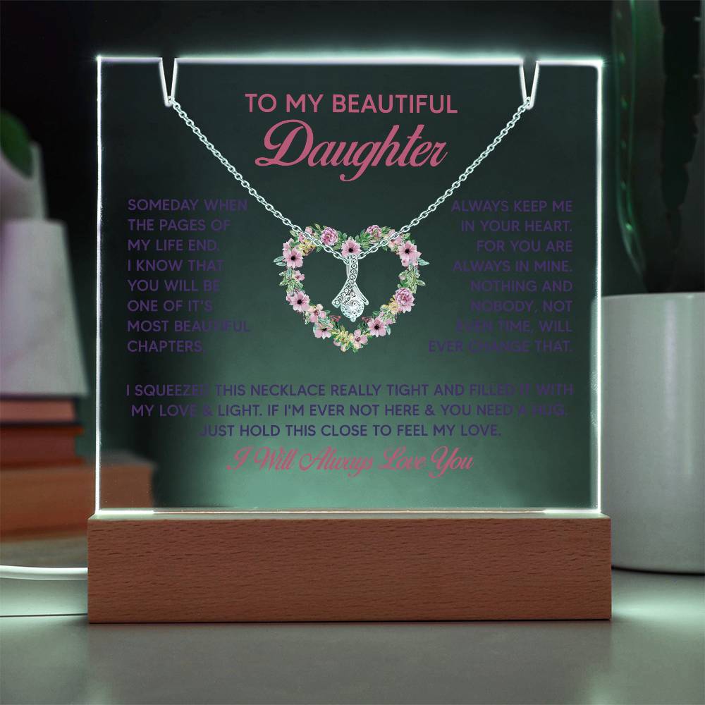 Acrylic Plaque and Necklace Gift Set - Daughter, Keep Me in Your Heart