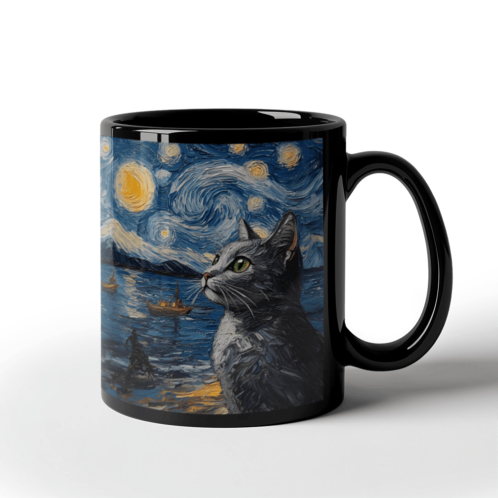 11 oz Black Ceramic Mug Mesmerizing Cats