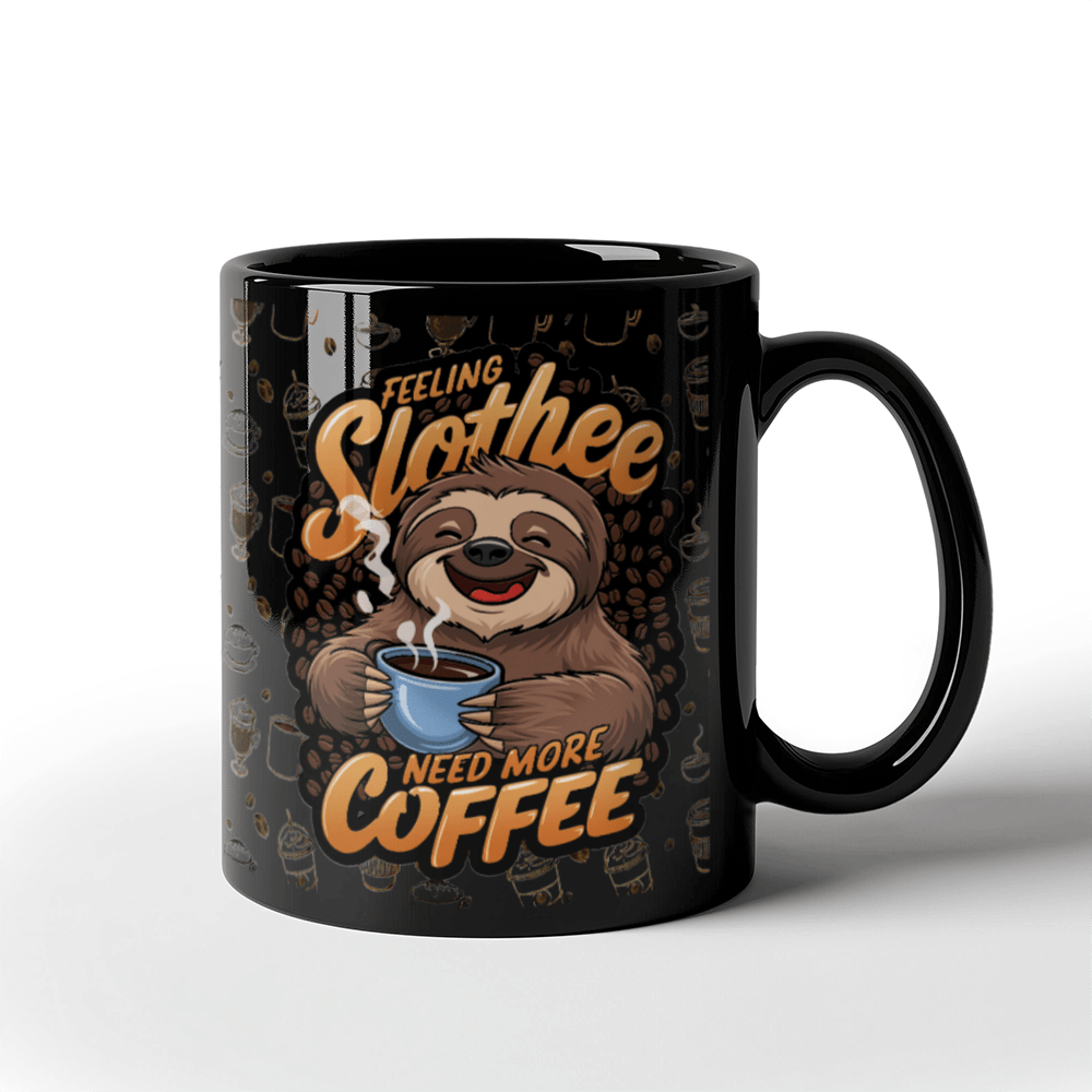 11 oz Black Ceramic Mug Coffee Slothee