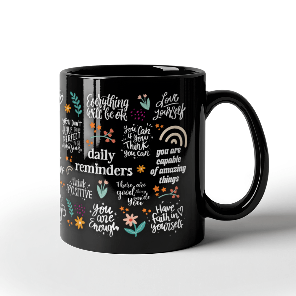 11 oz Black Ceramic Mug Positive Vibes