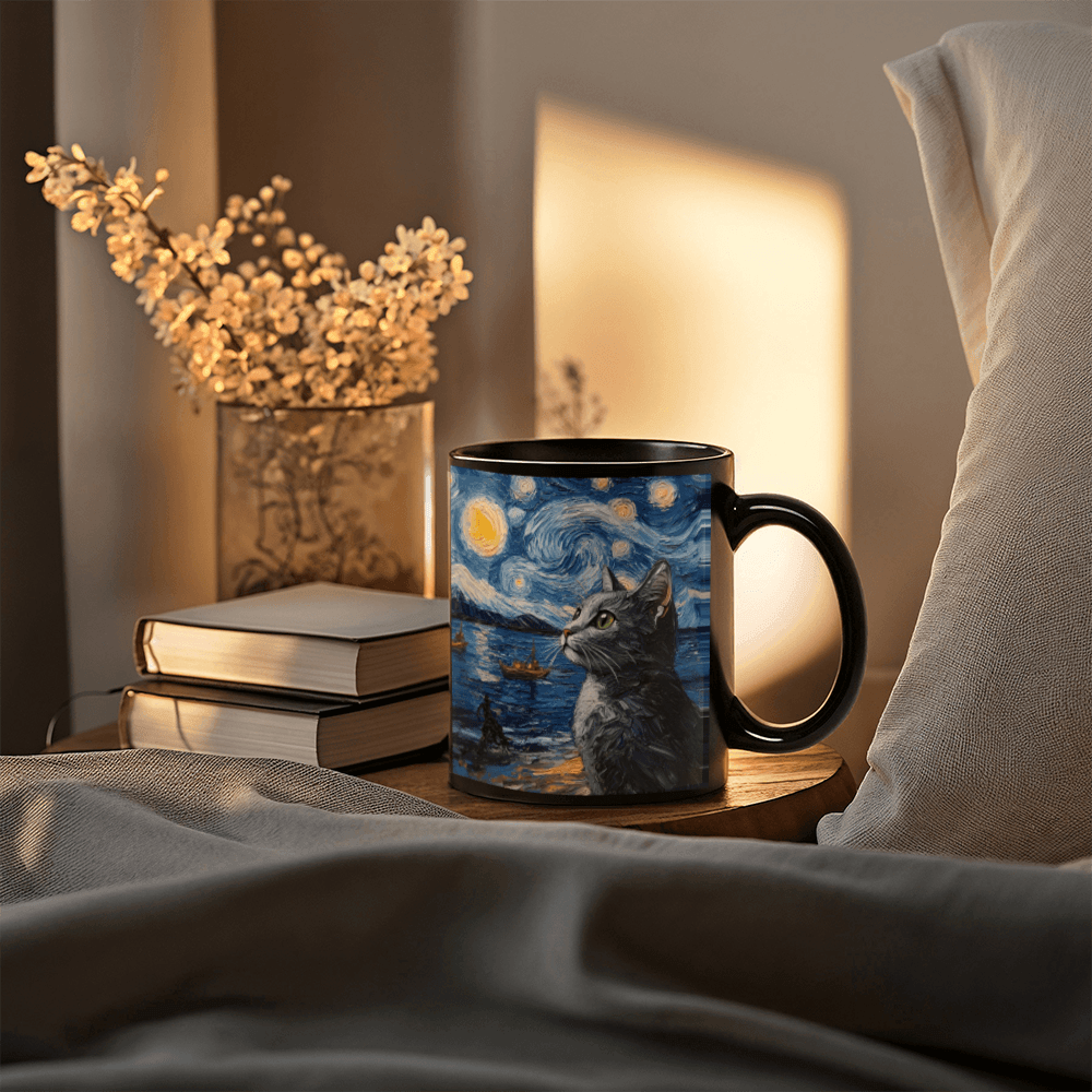 11 oz Black Ceramic Mug Mesmerizing Cats