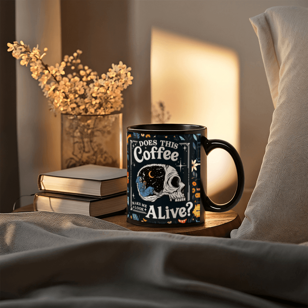 11 oz Black Ceramic Mug Does This Coffee Make Me Look Alive