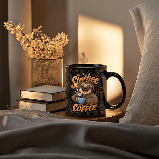 11 oz Black Ceramic Mug Coffee Slothee