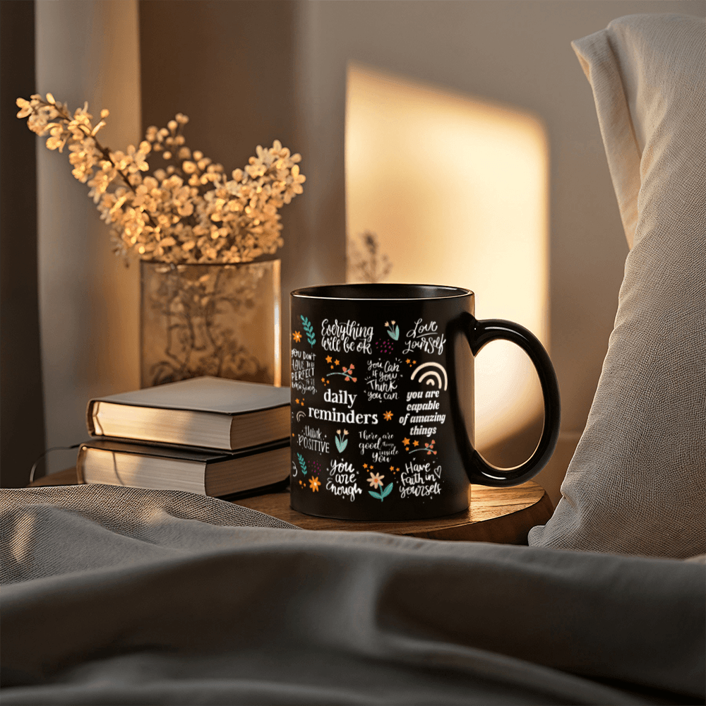 11 oz Black Ceramic Mug Positive Vibes