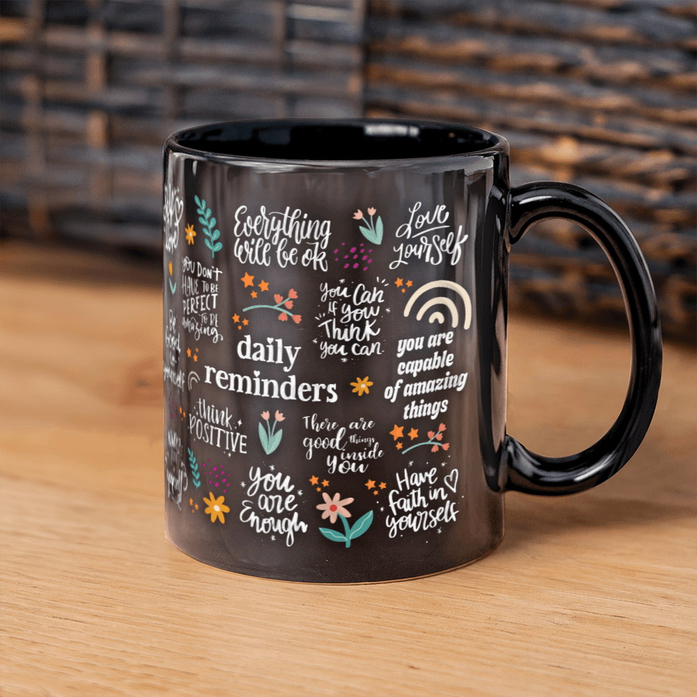 11 oz Black Ceramic Mug Positive Vibes