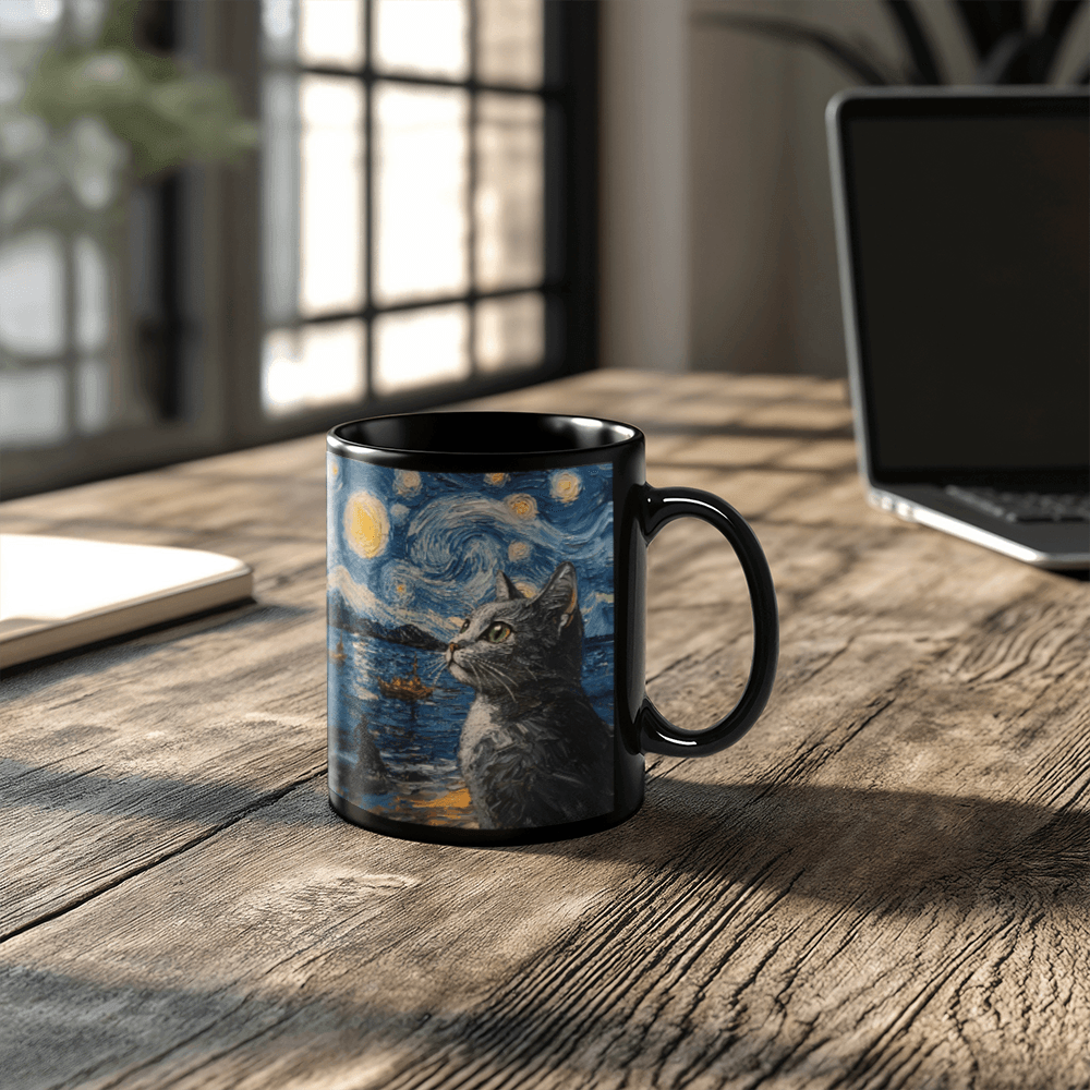 11 oz Black Ceramic Mug Mesmerizing Cats