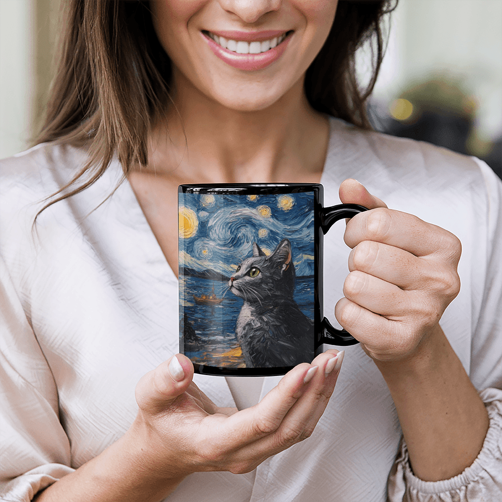 11 oz Black Ceramic Mug Mesmerizing Cats