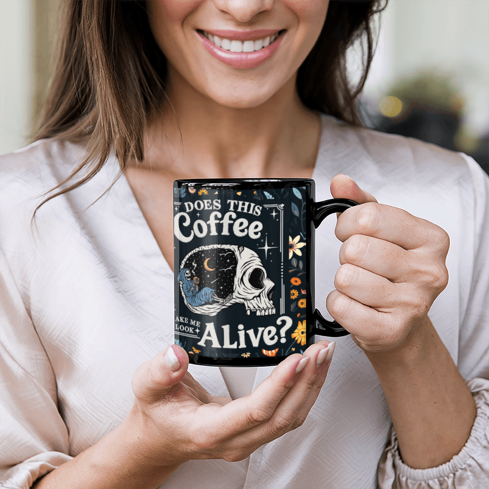 11 oz Black Ceramic Mug Does This Coffee Make Me Look Alive