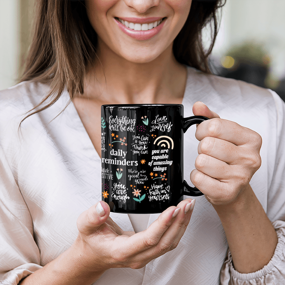 11 oz Black Ceramic Mug Positive Vibes
