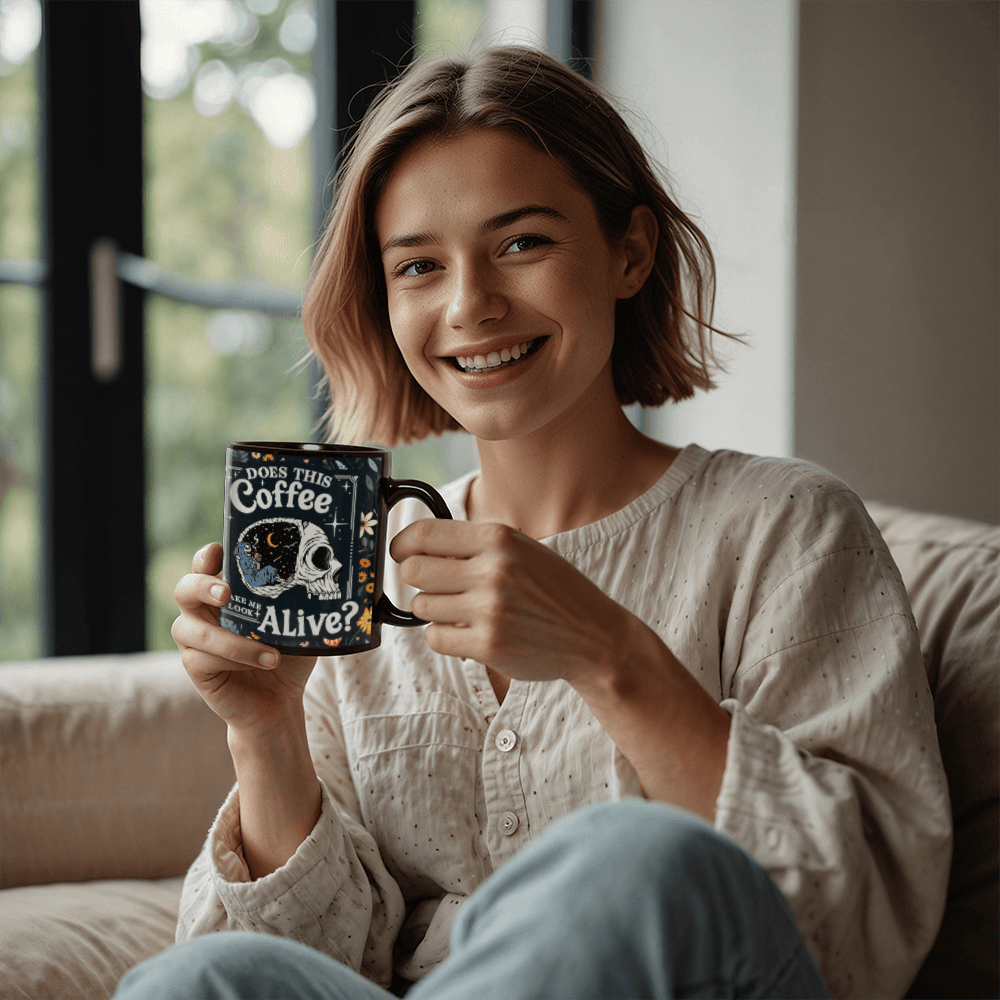 11 oz Black Ceramic Mug Does This Coffee Make Me Look Alive