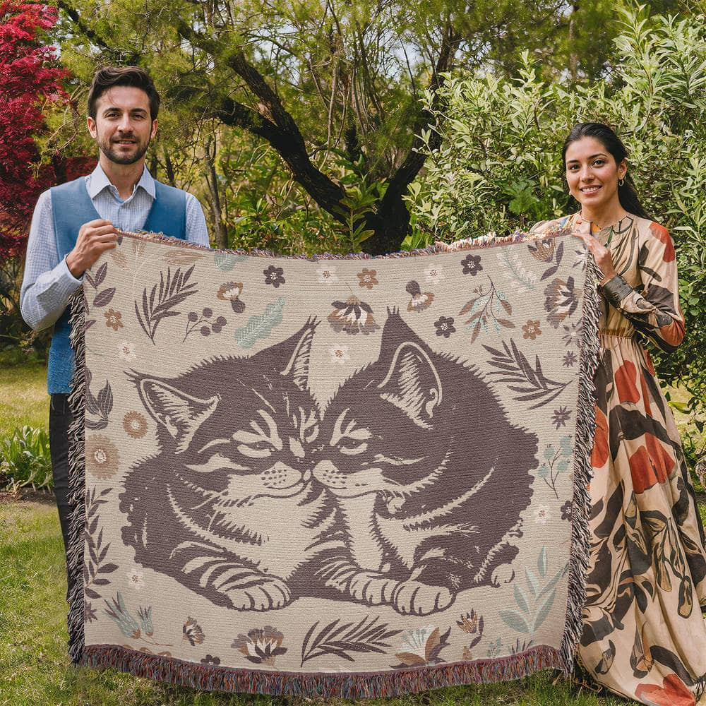 Heirloom Woven Blanket Cat Design (Landscape/Horizontal)