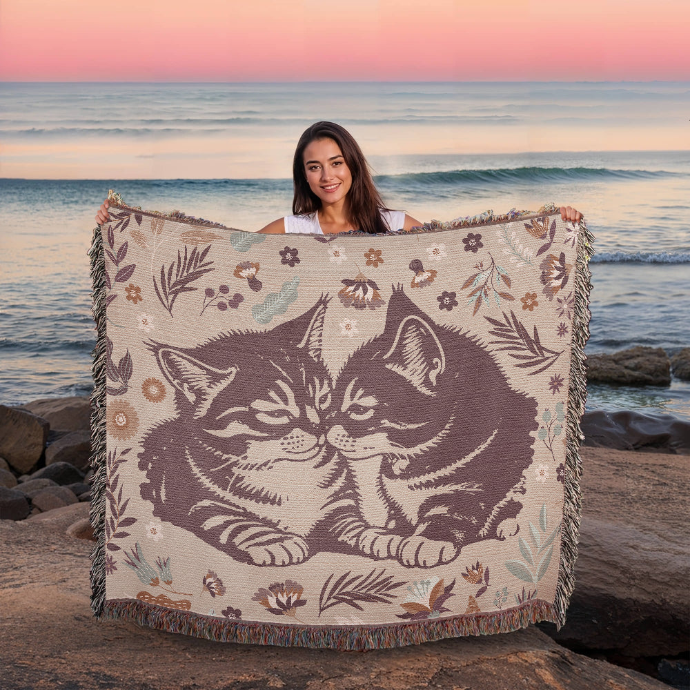 Heirloom Woven Blanket Cat Design (Landscape/Horizontal)