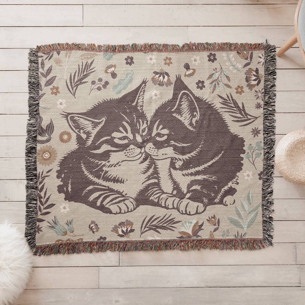 Heirloom Woven Blanket Cat Design (Landscape/Horizontal)