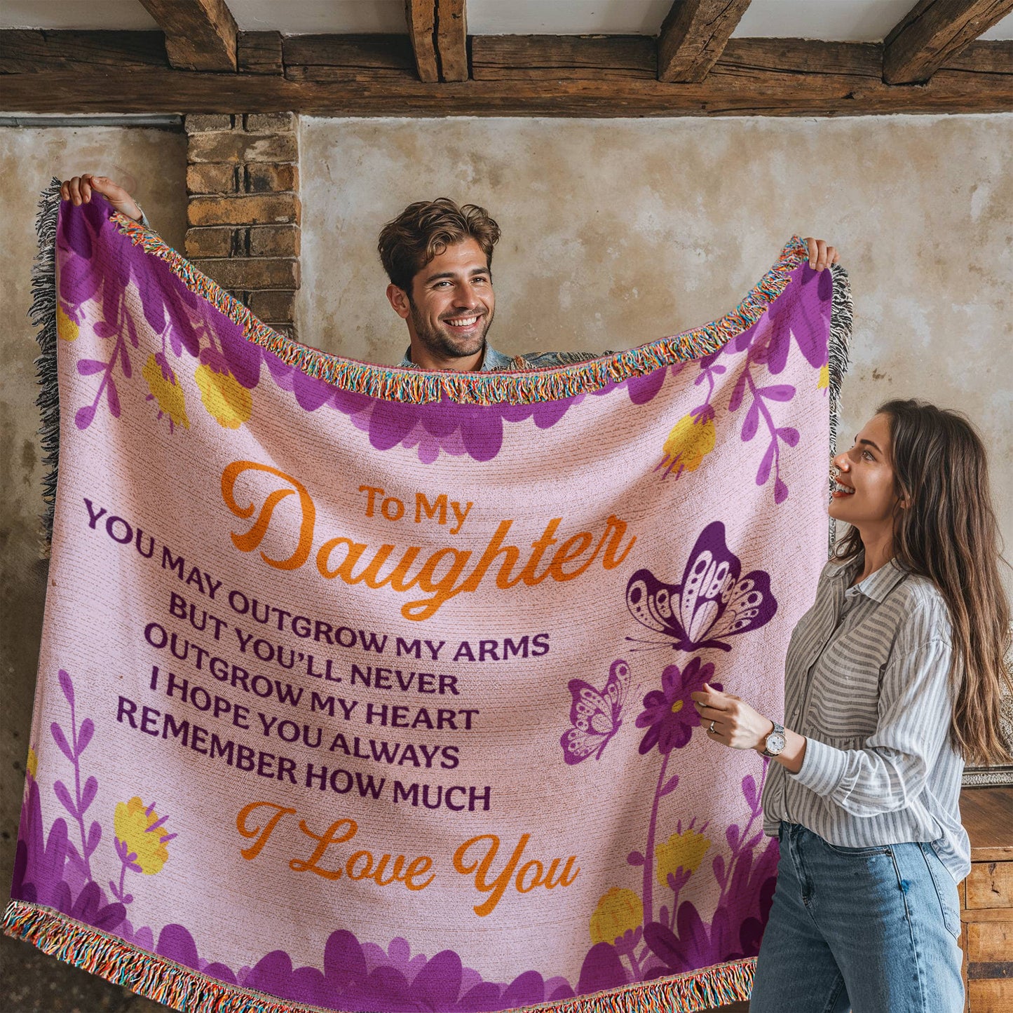 Heirloom Woven Blanket - To my daughter - you may outgrow my arms (horizontal/Landscape)