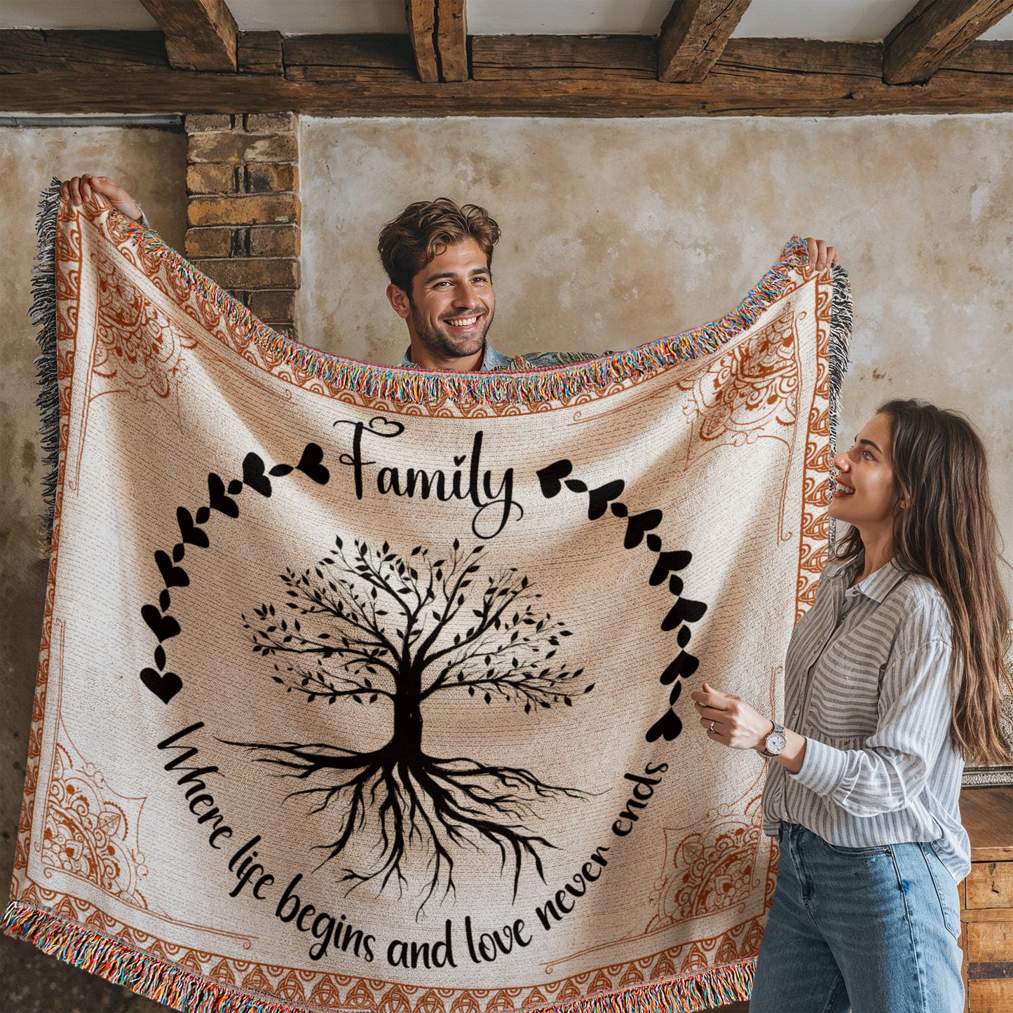 Heirloom Woven Blanket Family tree (Landscape/Horizontal)