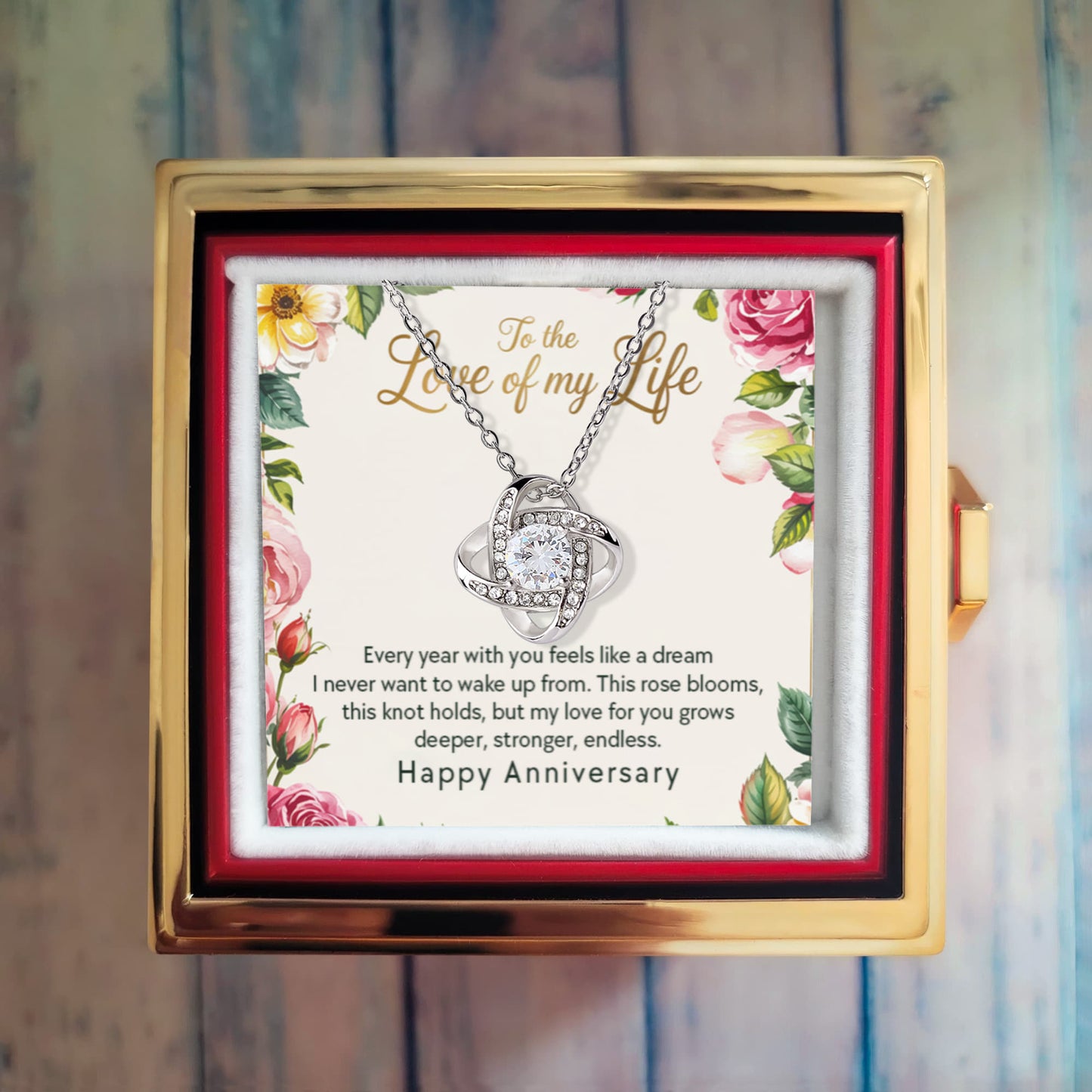 Rotating Rose Gift Box with Love Knot Necklace
